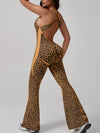 ZASUWA Female Sexy Leopard Print Hollow Out Cross Back Deep V Back Jumpsuit