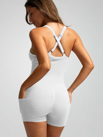ZASUWA Female Ribbed Pocket Cross Back Scrunch Bum Seamless Romper