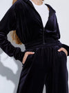 ZASUWA Female Velvet Zipper Pocket Hooded Casual Cropped Tracksuit