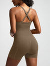 ZASUWA Female Ribbed Pocket Cross Back Scrunch Bum Seamless Romper