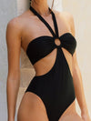 ZASUWA Female Sexy Halter Solid Color Hollow Out One Piece