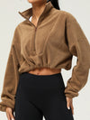 ZASUWA Female Fleece Half Zipper Drawstring Cropped Hoodie