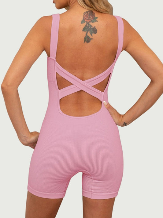 ZASUWA Female Ribbed Cross Back Seamless Romper