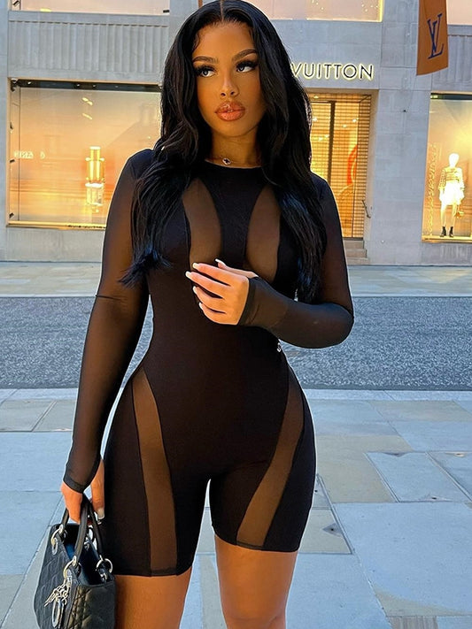 ZASUWA Female Sexy See-through Mesh Short Romper