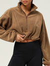 ZASUWA Female Fleece Half Zipper Drawstring Cropped Hoodie