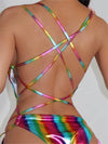 ZASUWA Female Sexy Rainbow Color Cross Back Lace-up One Piece