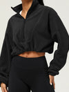 ZASUWA Female Fleece Half Zipper Drawstring Cropped Hoodie