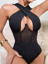 ZASUWA Female Sexy Sheer Mesh Cross One Piece