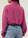ZASUWA Female Fleece Half Zipper Drawstring Cropped Hoodie