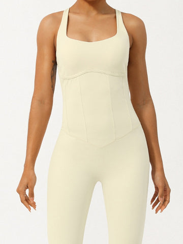 ZASUWA Female Cross Back Hollow Out Adjustable Strap Backless Corset Quick Dry Jumpsuit