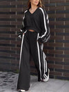 ZASUWA Female Contrast Color Stripes Big Heart Collar Pocket Casual Tracksuit