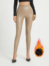 ZASUWA Female Fleece PU Faux Leather Hip-lift Elastic Tight Leggings