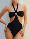 ZASUWA Female Sexy Halter Solid Color Hollow Out One Piece