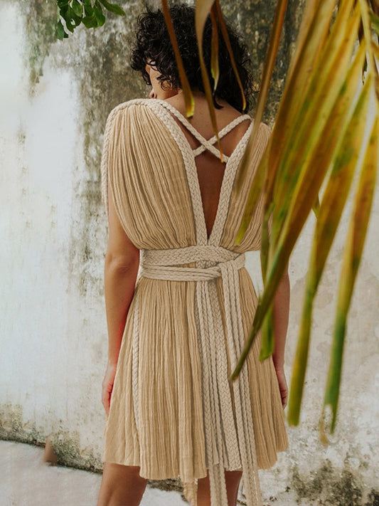 ZASUWA Female Sexy Cross Back Without Bikini Set Cover-up Short Dress