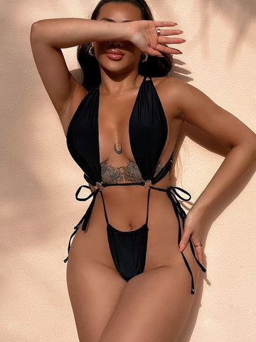 ZASUWA Female Solid Color Cross One Pieces