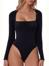 ZASUWA Female Fashion Square Collar Long Sleeves Bodysuit