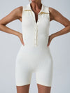ZASUWA Female Ribbed Lapel Collar Buttons Romper