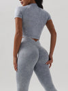 ZASUWA Female Denim Deep V Back Scrunch Bum Short Tracksuit