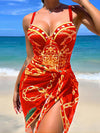 ZASUWA Female Sexy Natural Texture 3 Pieces Contrast Color One Piece