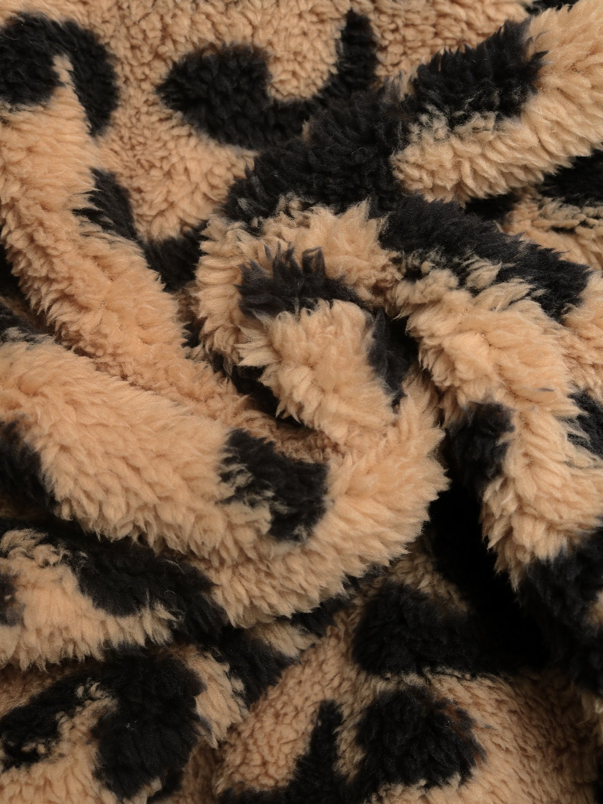 Leopard Print Color Block Sherpa Jacket