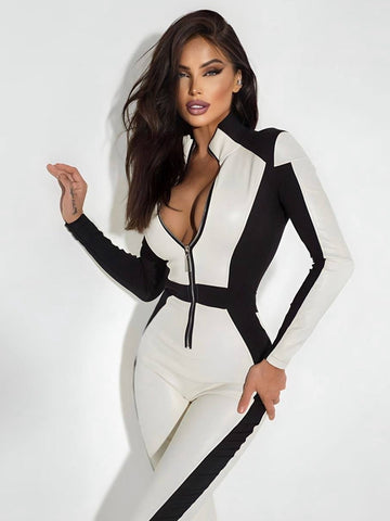 🖤ZASUWA Female "SciFi Heroine" Contrast Color PU Half Zipper Ski Jumpsuit