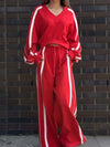 ZASUWA Female Contrast Color Stripes Big Heart Collar Pocket Casual Tracksuit