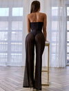 🖤ZASUWA Female Sexy Sheer Mesh Backless Flare Jumpsuit