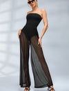 🖤ZASUWA Female Sexy Sheer Mesh Backless Flare Jumpsuit
