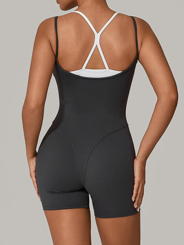 ZASUWA Female Contrast Color Cross Back Push-Up Romper