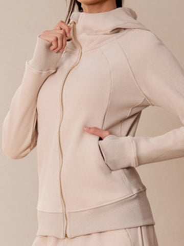 ZASUWA Female Pocket Zipper With Hat Jacket