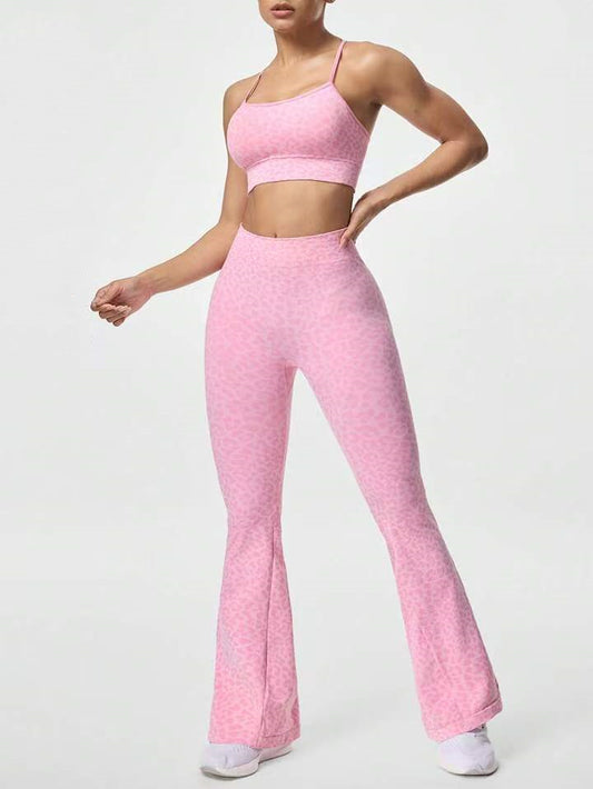 ZASUWA Female Leopard Print Cross Back Flare Design Tracksuit