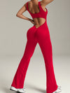 ZASUWA Female Deep V Back Flare Jumpsuit