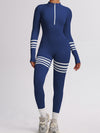 ZASUWA Female Sexy Contrast Color Stripes Zipper Jumpsuit