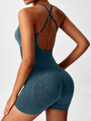 ZASUWA Female Denim Cross Back Hollow Out Frosted Nude Sensation Backless Romper