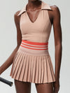 ZASUWA Female V-Collar Pleated 2 In 1 Tennis Skirts Suit