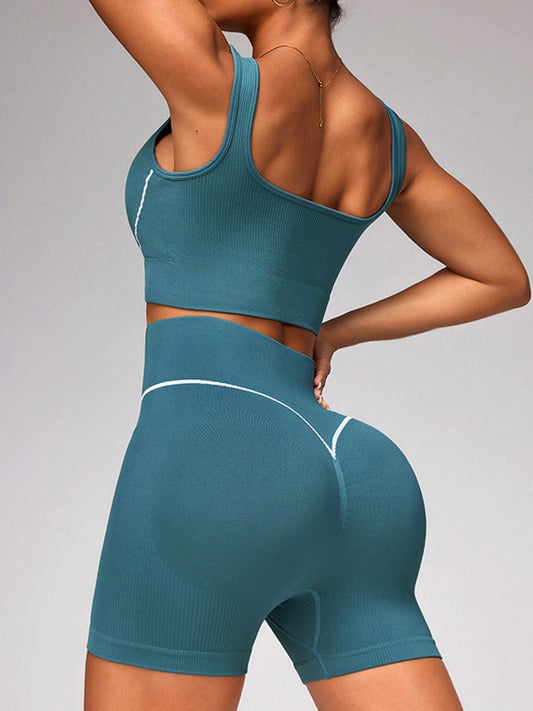 ZASUWA Female Contrast Color Stripes Seamless Short Tracksuit