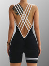 ZASUWA Female Contrast Color Stripes Cross Back Deep V Back Scrunch Bum Short Romper
