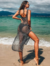 ZASUWA Female Sexy Sheer Mesh Print Backless Swimwear Cover Without Bikini Set Long Dress