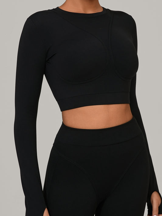 ZASUWA Female Gather-breasts Thumbhole Long Sleeves