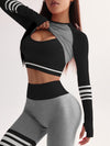 ZASUWA Female Stripes Deep V Back 3-Pieces Tracksuit