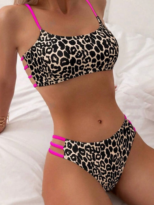 ZASUWA Female Sexy Leopard Print Contrast Color Design Bikini Set