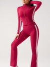 ZASUWA Female Contrast Color Stripes Zipper High-rise Flare Tracksuit