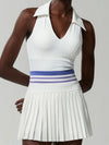 ZASUWA Female V-Collar Pleated 2 In 1 Tennis Skirts Suit