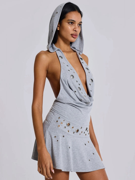 ZASUWA Female Hollow Out Backless Hooded Dress