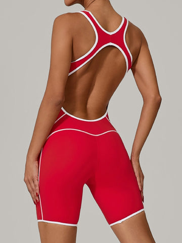 ZASUWA Female Contrast Color Stripes Backless Romper