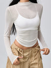 ZASUWA Female Solid Color Sheer Mesh Long Sleeves