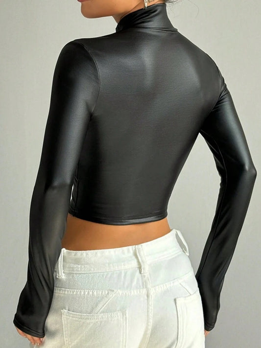 ZASUWA Female Faux Leather Zipper Jacket