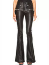 ZASUWA Female Faux Leather Zipper Lace-up Flare Leggings