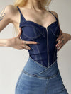 ZASUWA Female Sexy Denim Zipper Push Elastic Tight Bodysuit
