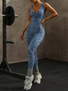 ZASUWA Female Sexy Leopard Print Cross Back Deep V Back Jumpsuit